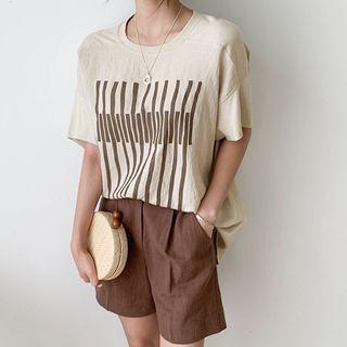 Contrast-panel Printed Dip-back T-shirt