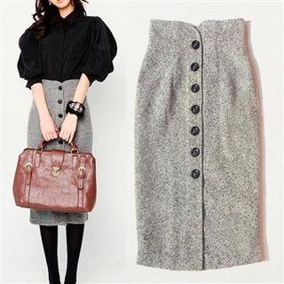 Single-breasted Woolen Pencil Skirt