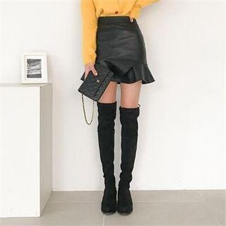 Ruffled Faux-leather Miniskirt