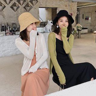 Plain Single-breasted Long-sleeve Light Cardigan