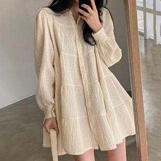 Long Sleeve Crinkled Mini Dress