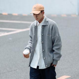 Letter Embroidered Collared Cardigan