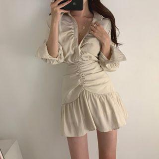Single Breast Ruffled Plain Blouse / High-waist Ruffled Skirt