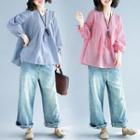 Plaid V-neck Lantern-sleeve Shirt