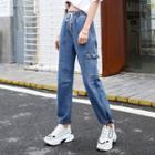 Drawstring-waist Tie-cuff Cargo Jeans