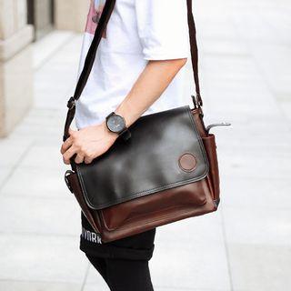 Two Tone Faux Leather Messenger Bag