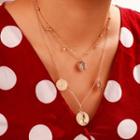 Coin Pendant Layered Necklace 8713 - One Size