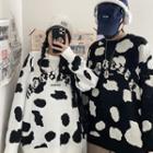 Cow Patterned Lettering Crewneck Sweater