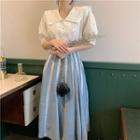 Puff-sleeve Blouse / Lace A-line Denim Skirt