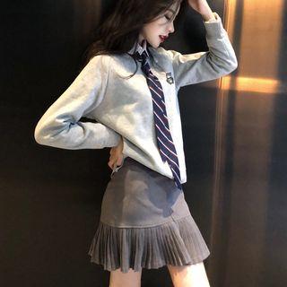 Embroidered Sweatshirt With Tie / Mini A-line Skirt