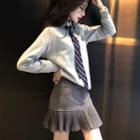 Embroidered Sweatshirt With Tie / Mini A-line Skirt