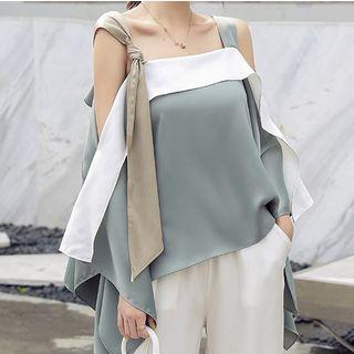 Tie-shoulder Ruffle Trim Sleeveless Top Silver Gray - One Size