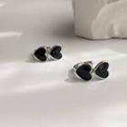 Heart Glaze Alloy Hoop Earring 1 Pair - Black & Silver - One Size