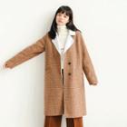Plaid Single Breasted Long Coat Khaki - One Size