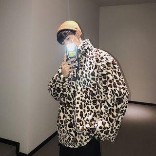 Leopard Faux Fleece-lined Half-zip Pullover