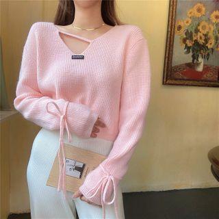 Tie-strap V-neck Cropped Knit Top