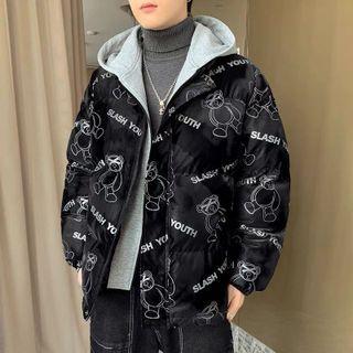 Long-sleeve Mock Two-piece Print Padded Jacket