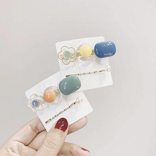 Set: Resin Bead & Flower / Faux Pearl Hair Clip