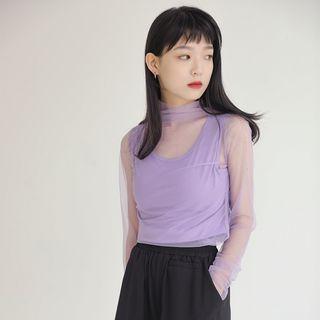 Set: Long-sleeve Sheer Top + Tank Top