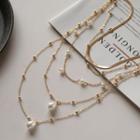 Faux Pearl Pendant Layered Alloy Necklace