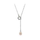 925 Sterling Silver Fashion Simple Star Freshwater Pearl Tassel Necklace With Cubic Zirconia Silver - One Size