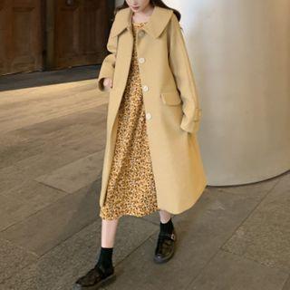 Plain Single-breasted Coat / Floral Midi A-line Dress