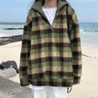 Plaid Half-zip Fleece Pullover Green - One Size