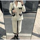 Bow-accent Jacket / Color-block Skirt