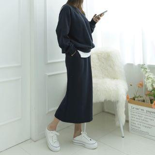 Raglan-sleeve Sweatshirt & Long Skirt Set