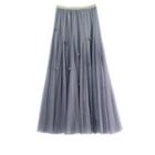 Embellished Mesh Midi A-line Skirt Gray - 37.5 To 57.5kg
