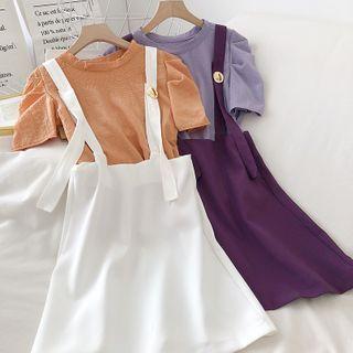 Set Of 2: Plain Short-sleeve T-shirt + Jumper A-line Dress