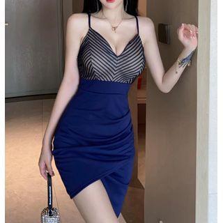 Spaghetti Strap Stripe Panel Sheath Dress