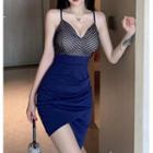 Spaghetti Strap Stripe Panel Sheath Dress