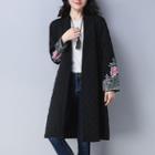 Embroidered Open Front Long Jacket