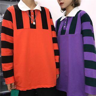 Couple Matching Color Block Long-sleeve Polo Shirt