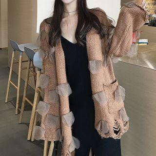 Distressed Open-front Cardigan / Spaghetti-strap Midi Dress
