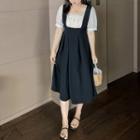 Square-neck Mock Two-piece Midi A-line Dress