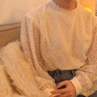 Long-sleeve Lace Top / Sleeveless Frill-trim Dress