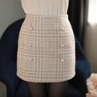 Inset Shorts Faux-pearl Plaid Miniskirt