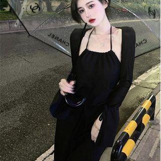 Plain Cardigan / Plain Open Back Dress