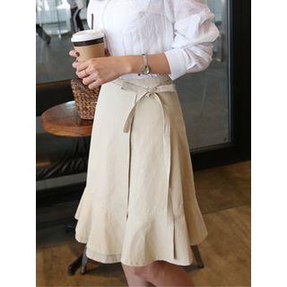 Ruffle-hem Wrap-front Skirt