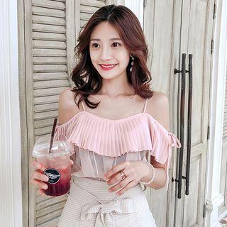 Pleated Trim Strappy Chiffon Top