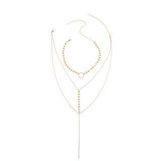 Disc Pendant Layered Choker Necklace 1396 - Gold - One Size