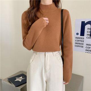 Long-sleeve Mock-neck Fleece-lined Knit Top