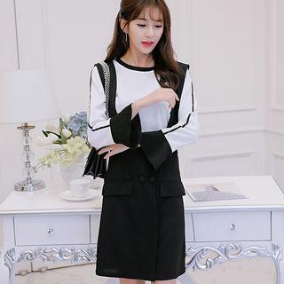 Set: Color Block Blouse + Jumper Skirt