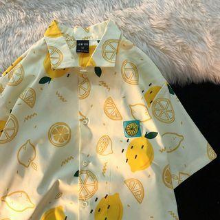 Short Sleeve Lemon Print Shirt