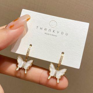 Butterfly Glaze Dangle Earring 1 Pair - E4225 - 925 Silver - Gold - One Size