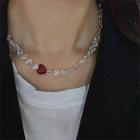 Heart Faux Crystal Choker Red Heart - Transparent & Blue - One Size