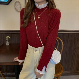 Bell-sleeve Mock-neck Lettuce Edge Top