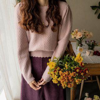 Scallop-edge Patterned Knit Top Pink - One Size